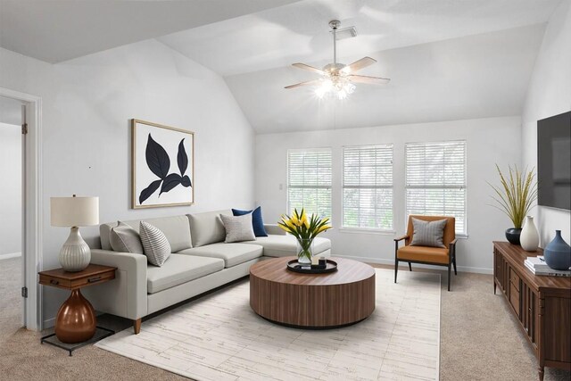 10701 Redmond Rd, Austin, TX 78739 - living area with lofted ceiling, light colored carpet, and ceiling fan