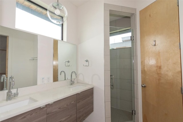 420 Starlight Village Loop Unit 17, Leander, TX 78641 - full bathroom featuring double vanity and a shower stall