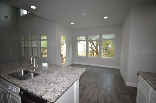 121 Bright Valley Way, Austin, TX 78737 - kitchen featuring a sink, baseboards, black dishwasher, recessed lighting, and dark wood-style flooring