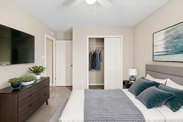 117 Kerley Dr, Hutto, TX 78634 - bedroom with carpet flooring, a closet, a ceiling fan, and baseboards
