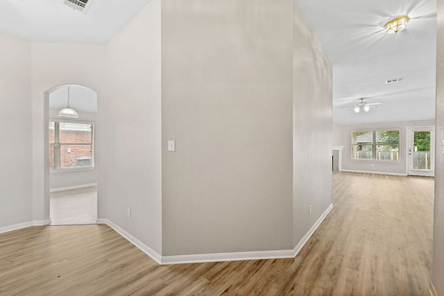117 Kerley Dr, Hutto, TX 78634 - hallway with wood finished floors, healthy amount of natural light, arched walkways, and baseboards