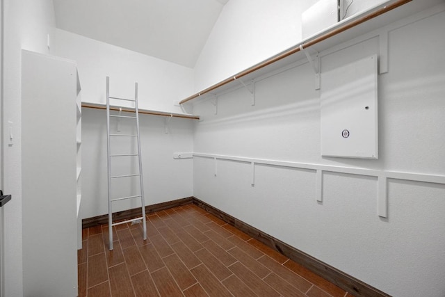 15901 Double Eagle Dr, Austin, TX 78717 - walk in closet featuring dark wood-type flooring and vaulted ceiling