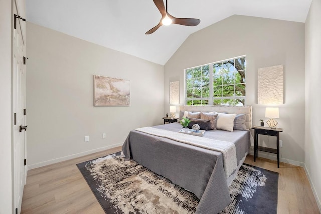 15901 Double Eagle Dr, Austin, TX 78717 - bedroom with light wood-style floors, lofted ceiling, baseboards, and a ceiling fan
