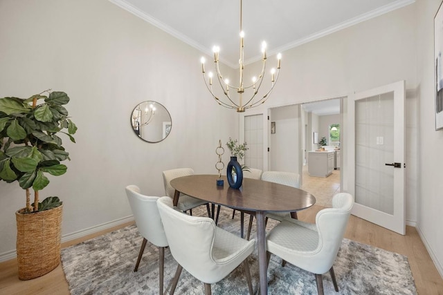 15901 Double Eagle Dr, Austin, TX 78717 - dining space with a chandelier, light wood-type flooring, ornamental molding, baseboards, and french doors