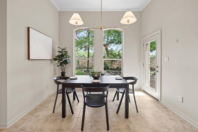 15901 Double Eagle Dr, Austin, TX 78717 - dining room featuring crown molding, baseboards, and light tile patterned flooring