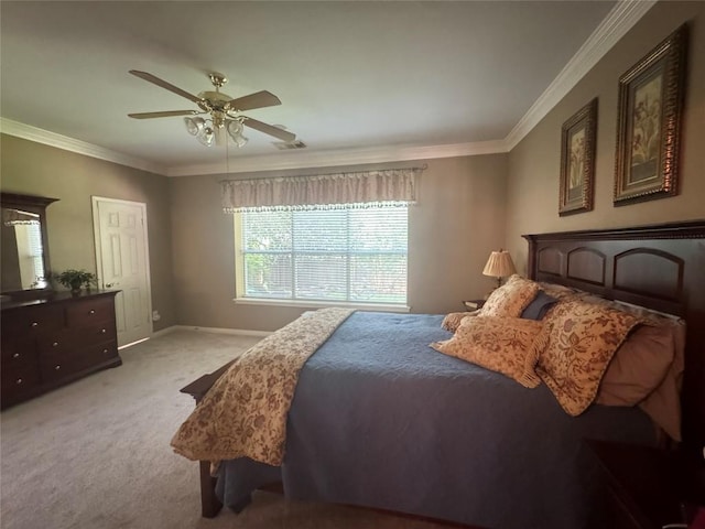 2619 Henley Dr, Round Rock, TX 78681 - bedroom with carpet flooring, baseboards, a ceiling fan, and ornamental molding