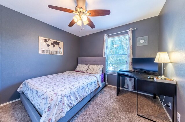 5013 Cleves St, Round Rock, TX 78681 - carpeted bedroom with baseboards and ceiling fan
