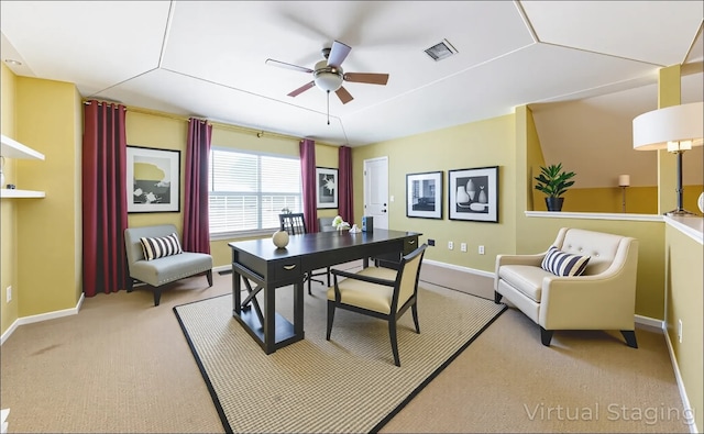 5013 Cleves St, Round Rock, TX 78681 - dining space with a ceiling fan and light colored carpet