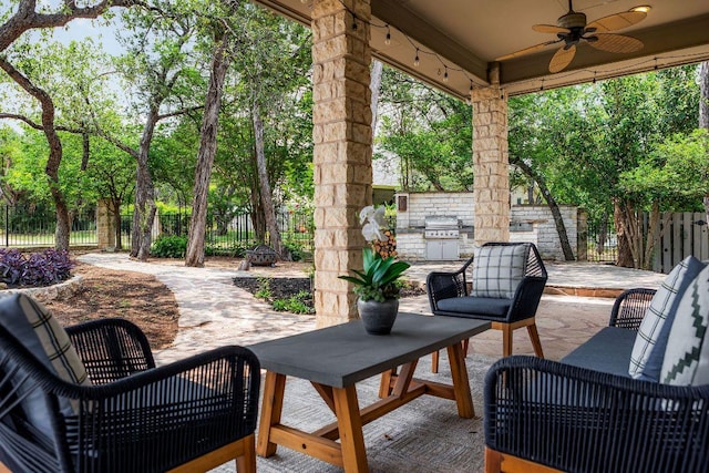 307 Malabar St, Lakeway, TX 78734 - fenced backyard with ceiling fan and a patio area