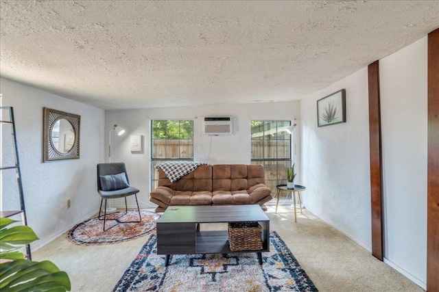 3210 Kay St, Austin, TX 78702 - living area featuring a textured ceiling, a wall unit AC, carpet floors, and a textured wall