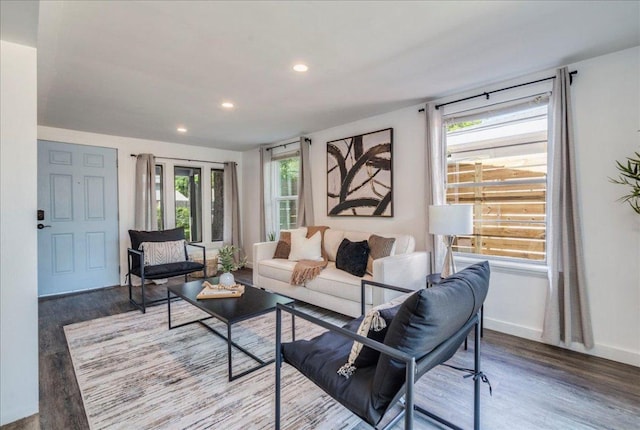 3210 Kay St, Austin, TX 78702 - living area featuring wood finished floors and recessed lighting