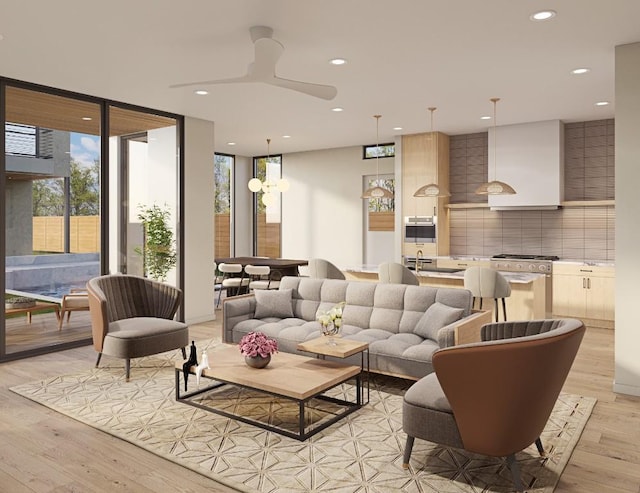 1213 Karen Ave, Austin, TX 78757 - living area with light wood-style flooring, recessed lighting, and a ceiling fan