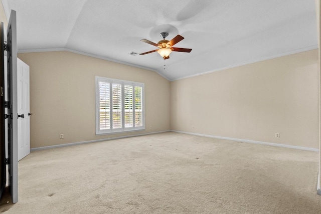 3601 Arrowhead Dr, Austin, TX 78731 - unfurnished room with vaulted ceiling, ceiling fan, baseboards, and carpet flooring