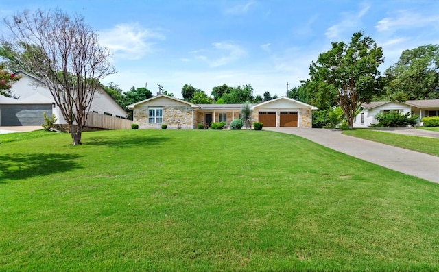 3601 Arrowhead Dr, Austin, TX 78731 - ranch-style house with stone siding, concrete driveway, and an attached garage