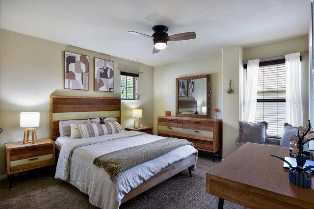 624 Purtis Creek Ln, Georgetown, TX 78628 - bedroom featuring carpet flooring and ceiling fan