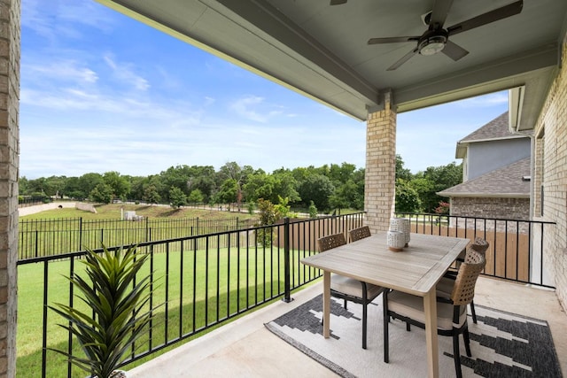 1416 Reprise Bnd, Round Rock, TX 78681 - view of patio with ceiling fan, outdoor dining space, and view of wooded area