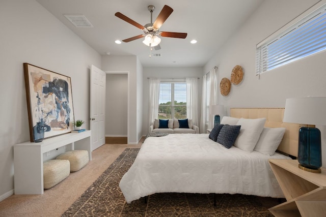 1416 Reprise Bnd, Round Rock, TX 78681 - carpeted bedroom featuring baseboards, recessed lighting, and a ceiling fan