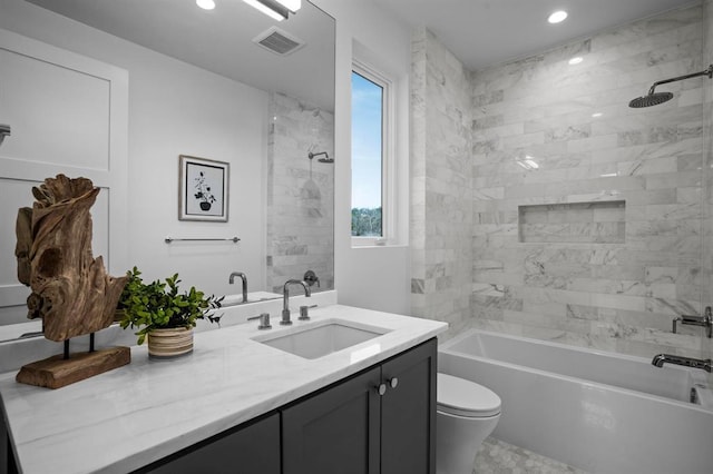 1047 Overlook Pkwy, Horseshoe Bay, TX 78657 - bathroom with vanity, shower / washtub combination, and recessed lighting