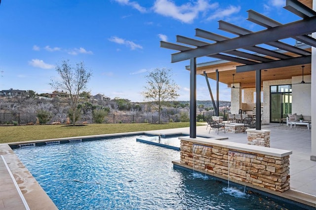 1047 Overlook Pkwy, Horseshoe Bay, TX 78657 - view of pool featuring a patio area, an outdoor living space with a fire pit, and ceiling fan