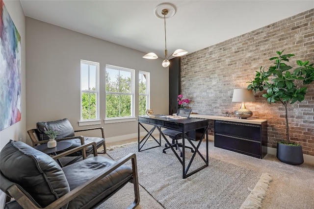 12404 Cardinal Flower Dr, Austin, TX 78739 - office area featuring brick wall and carpet