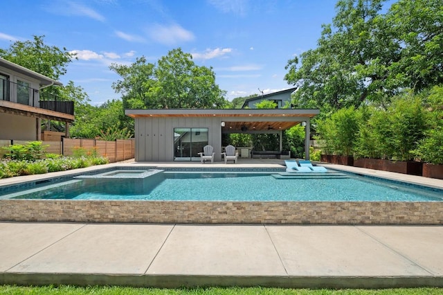 1700 S 3rd St, Austin, TX 78704 - view of pool with an in-ground hot tub, a patio, and an outbuilding