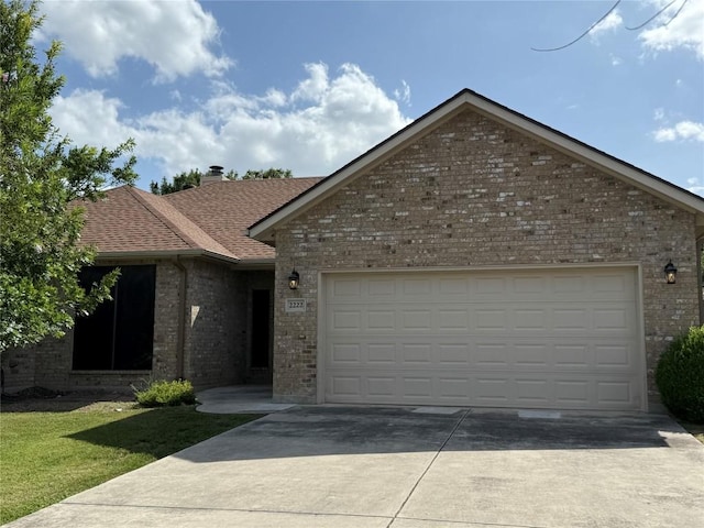2222 Garden Gate Cir, New Braunfels, TX 78130 - single story home featuring brick siding, driveway, a garage, and a shingled roof