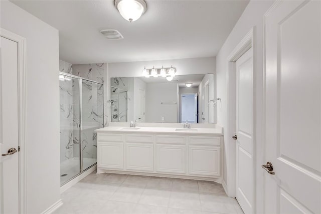 14400 Mccoy Loop, Austin, TX 78717 - bathroom featuring a marble finish shower and double vanity