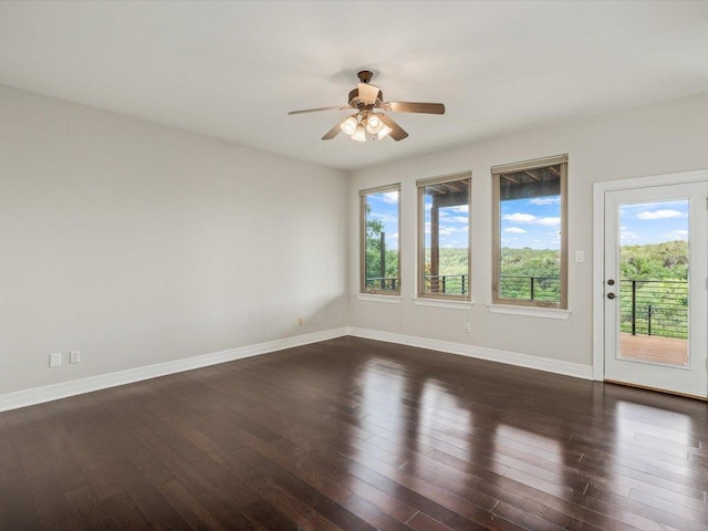 10110 Echoridge Dr, Austin, TX 78750 - empty room with a ceiling fan and dark wood-style floors