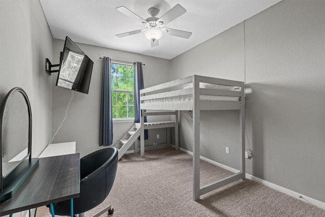 120 Spring Ct, Georgetown, TX 78633 - bedroom with carpet floors, baseboards, an office area, and ceiling fan