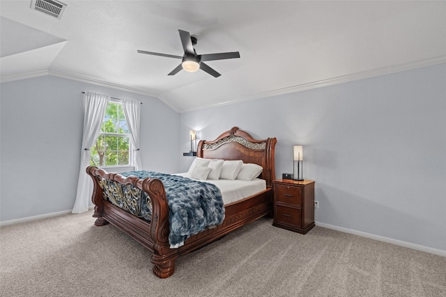 120 Spring Ct, Georgetown, TX 78633 - carpeted bedroom featuring vaulted ceiling, baseboards, and a ceiling fan