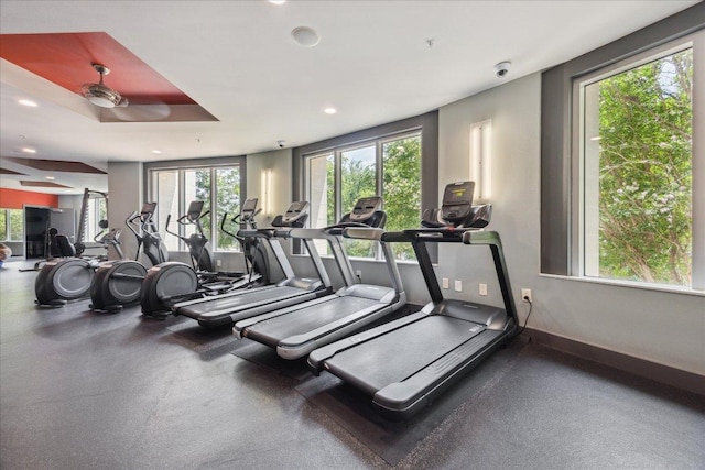 54 Rainey St Unit 815, Austin, TX 78701 - workout area featuring baseboards and recessed lighting