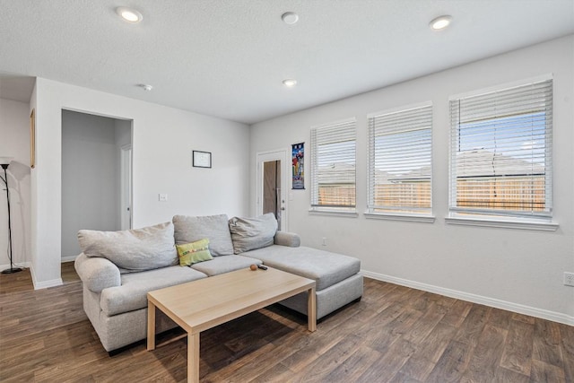 204 Connor Ln, Georgetown, TX 78626 - living area featuring baseboards, dark wood finished floors, and recessed lighting