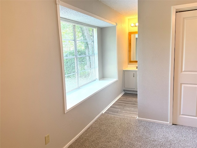 905 Rolling Green Dr, Round Rock, TX 78664 - hallway featuring baseboards, light colored carpet, and a sink