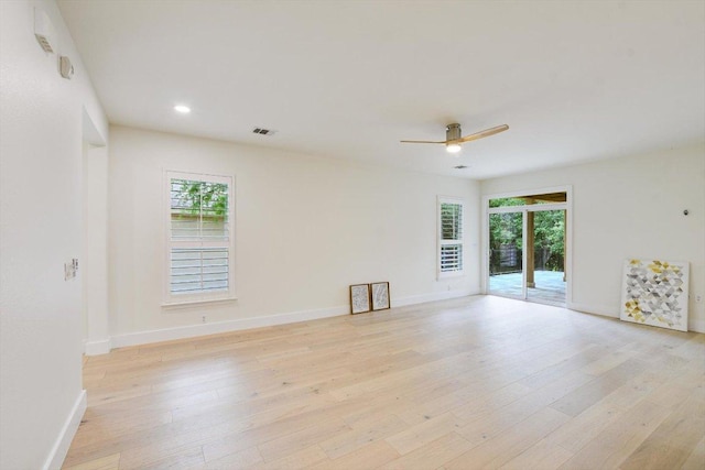 515 Mill Pond Path, Georgetown, TX 78633 - empty room featuring ceiling fan, plenty of natural light, light wood finished floors, and recessed lighting