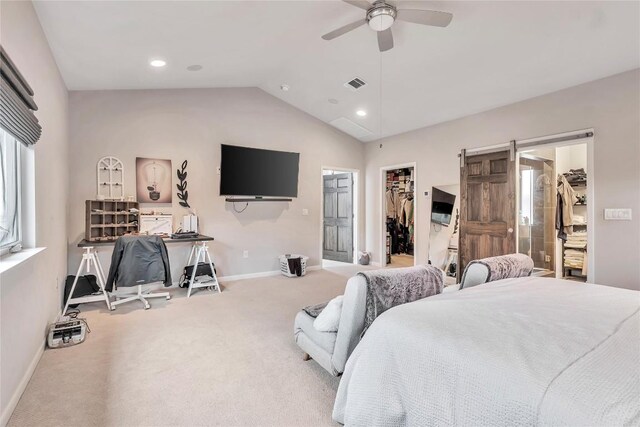 1142 Lost Creek Blvd Unit 12, Austin, TX 78746 - bedroom with baseboards, lofted ceiling, a spacious closet, carpet floors, and a ceiling fan