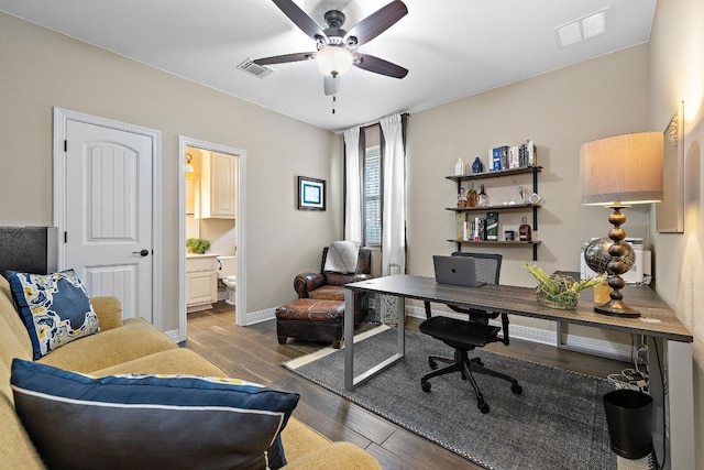 20012 Moorlynch Ave, Pflugerville, TX 78660 - office space with ceiling fan and dark wood-type flooring