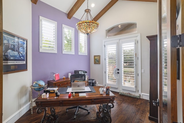 700 Zen Gardens Ter, Austin, TX 78732 - office space with french doors, dark wood-type flooring, and a chandelier