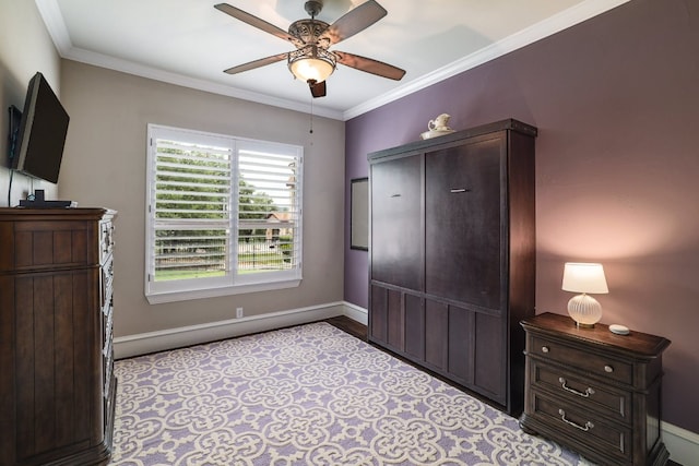 700 Zen Gardens Ter, Austin, TX 78732 - bedroom with crown molding, baseboards, and a ceiling fan