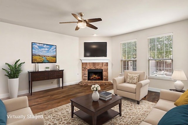 755 Hometown Pkwy, Kyle, TX 78640 - living area featuring wood finished floors, ceiling fan, and baseboards