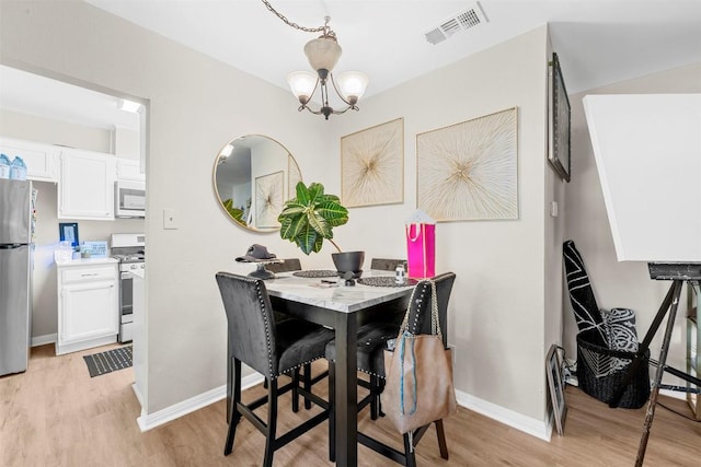 2814 Windsor Rd, Austin, TX 78703 - dining room featuring light wood-type flooring, a chandelier, and baseboards