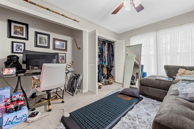 2814 Windsor Rd, Austin, TX 78703 - office area with ceiling fan and carpet flooring