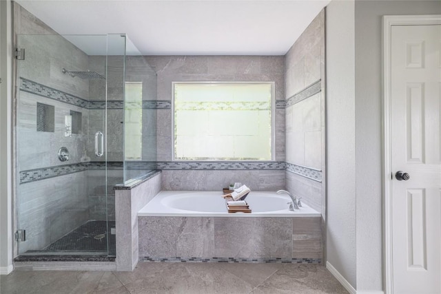 3437 Mulberry Creek Dr, Austin, TX 78732 - full bath featuring a bath, a stall shower, and tile patterned floors