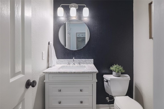3437 Mulberry Creek Dr, Austin, TX 78732 - half bath featuring vanity, toilet, and a textured wall