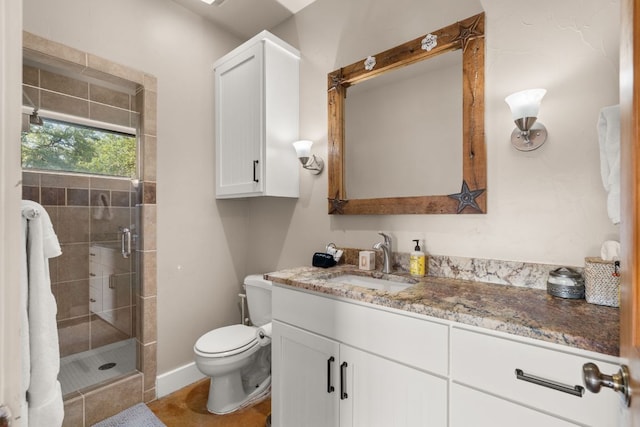 492 Billy Sisson Rd, Johnson City, TX 78636 - full bath with vanity, a shower stall, toilet, and baseboards