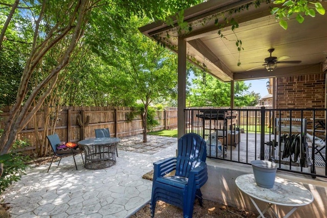 2313 Jake Pickle Pass, Leander, TX 78641 - fenced backyard with a patio area and a ceiling fan