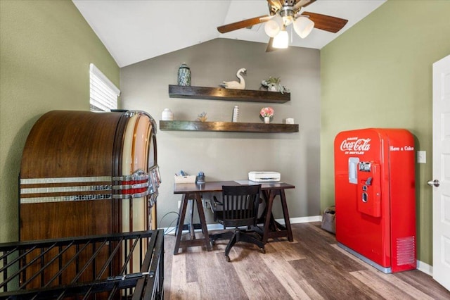 2313 Jake Pickle Pass, Leander, TX 78641 - office with wood finished floors, a ceiling fan, and vaulted ceiling