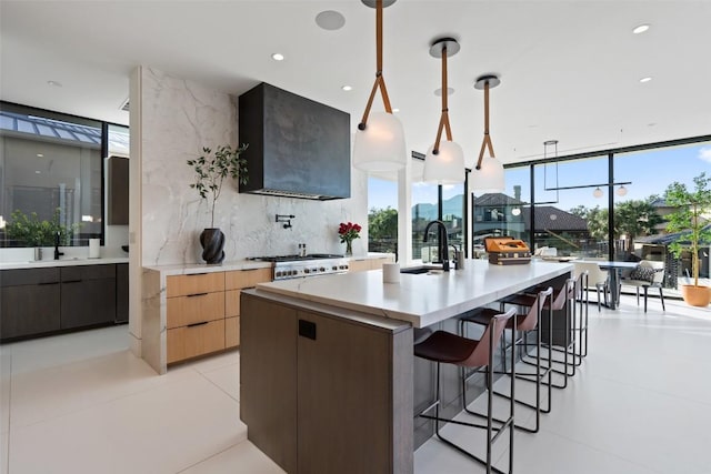 204 Wennmohs Pl, Horseshoe Bay, TX 78657 - kitchen with modern cabinets, a sink, light countertops, a kitchen breakfast bar, and backsplash