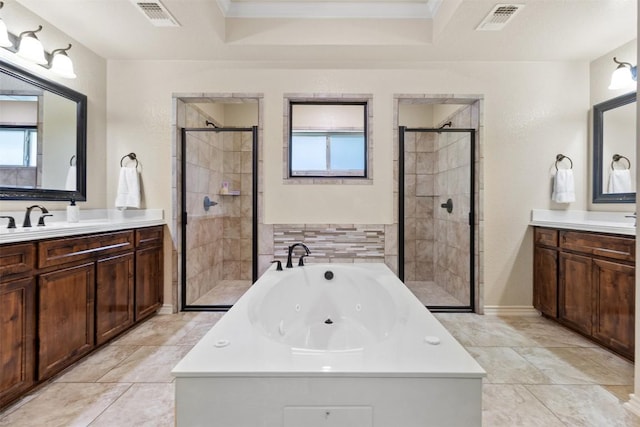 2034 Falling Leaf Ln, Harker Heights, TX 76548 - bathroom with a stall shower, a jetted tub, and healthy amount of natural light