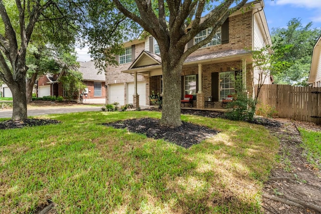 15150 Galena Dr, Austin, TX 78717 - view of front of house with brick siding, covered porch, asphalt driveway, and an attached garage