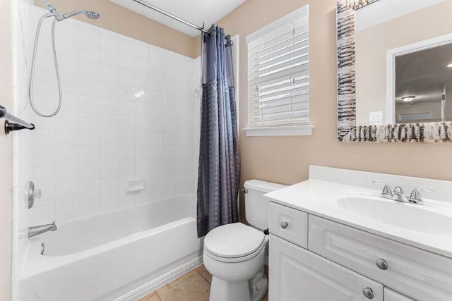 15150 Galena Dr, Austin, TX 78717 - bathroom with toilet, shower / bath combo, vanity, and tile patterned floors